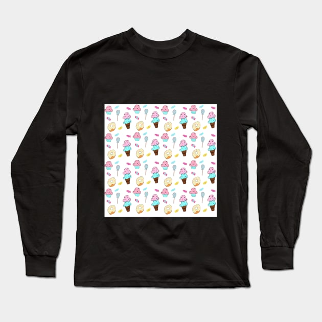 Cute Pastel Ice Cream Cone Candy Lollipop Cupcake Donut Long Sleeve T-Shirt by Le Avryl Fleur Boutique